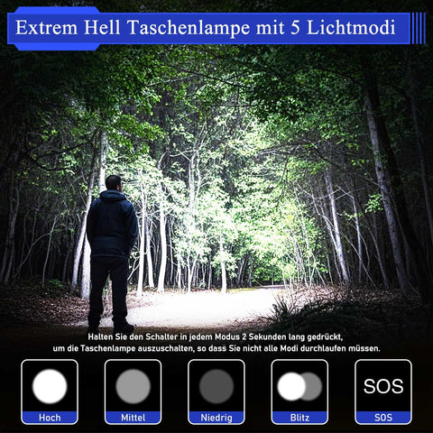 JAY-PARK LED flashlight with 10800mAh battery powers extended outdoor use.