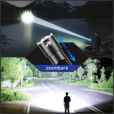 JAY-PARK flashlight LCD display tracks remaining power at a glance.