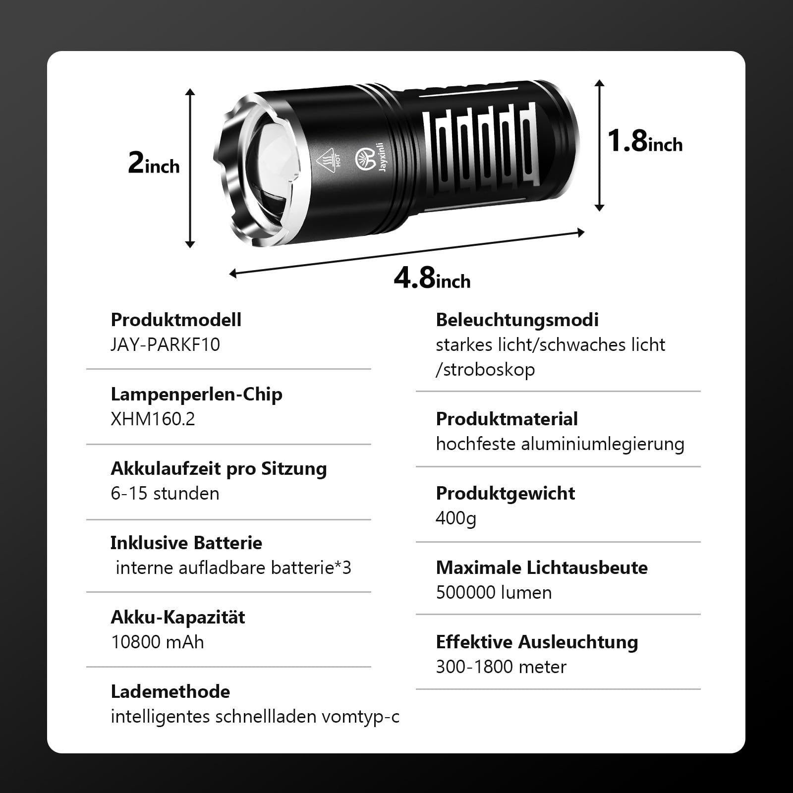 JAY-PARK LED flashlight is a dependable outdoor gear choice for camping.
