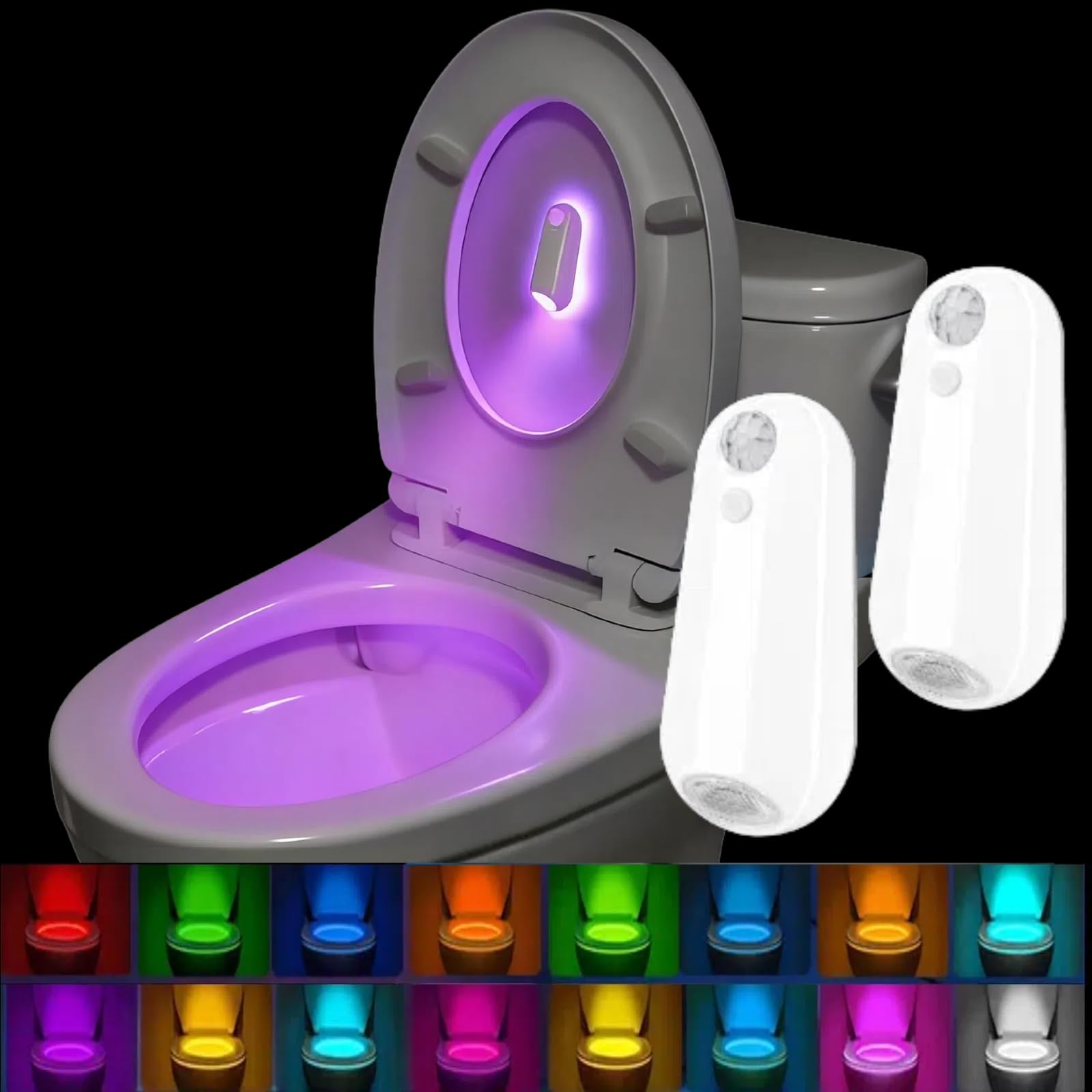 Jaypurling 2-pack toilet night light with motion sensor for hands-free visibility.