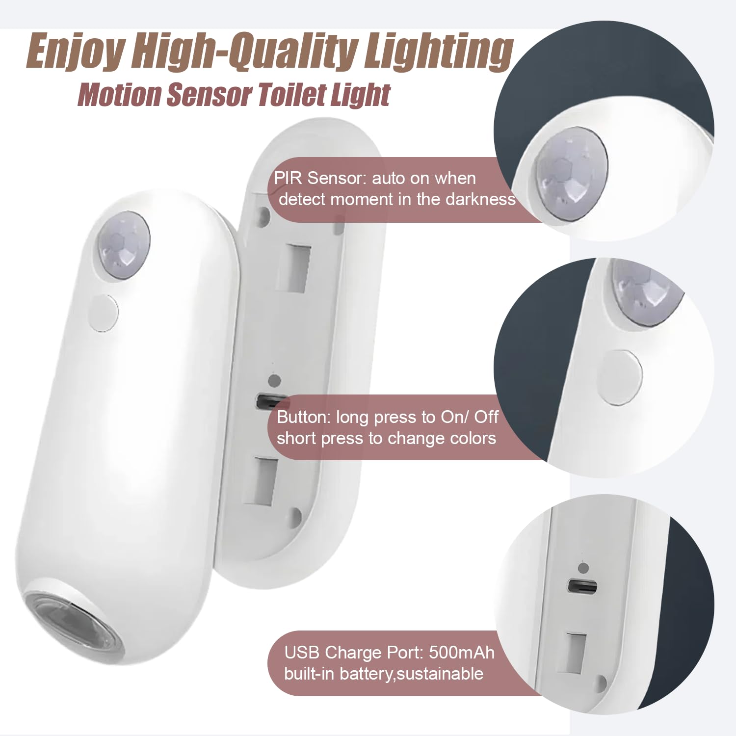 Jaypurling rechargeable RGB toilet light ready for long‑lasting use.