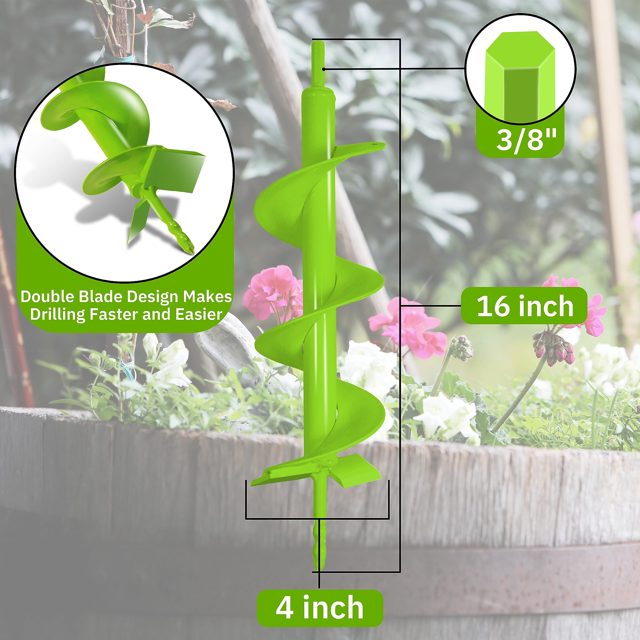 Jayzod durable heavy-steel auger with green coating for long-lasting use