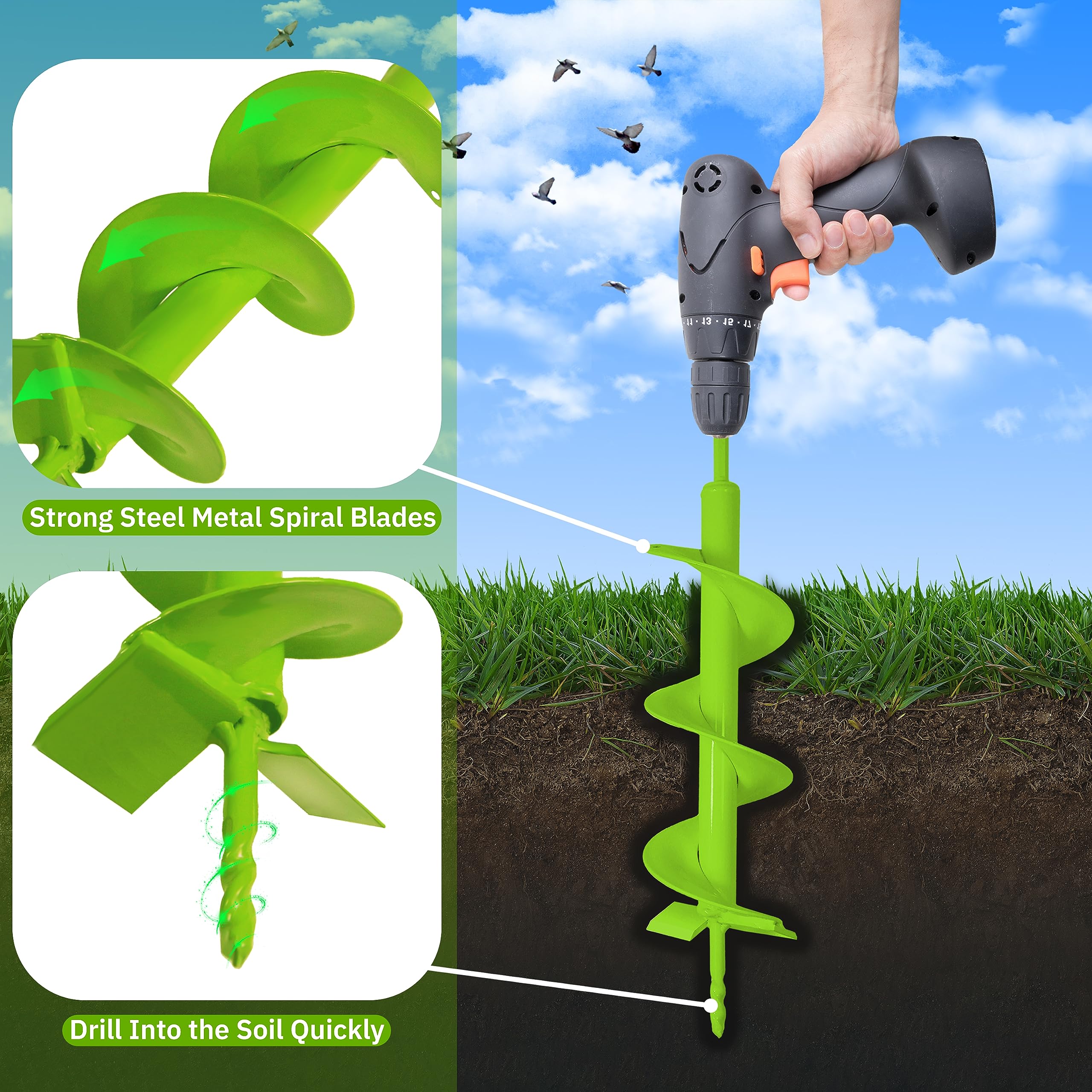 Jayzod ice drill auger 3/8 hex drive for clean ice holes