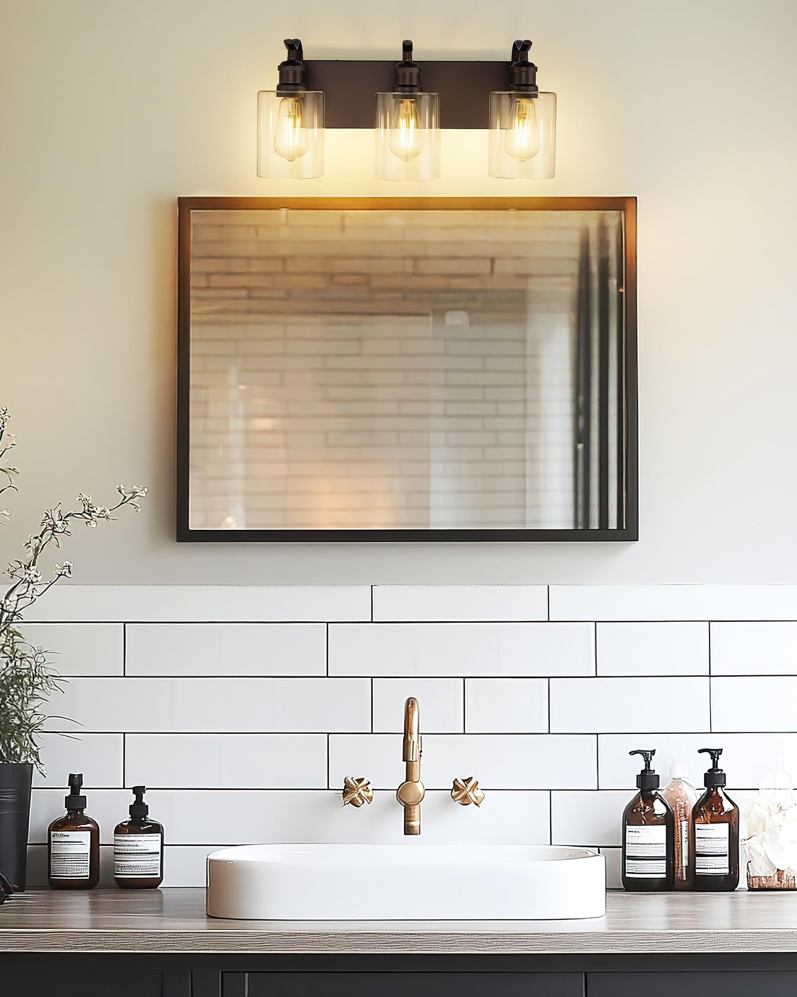 JAZAVA vanity light supports dimmable bulbs with a dimmer switch for mood control.