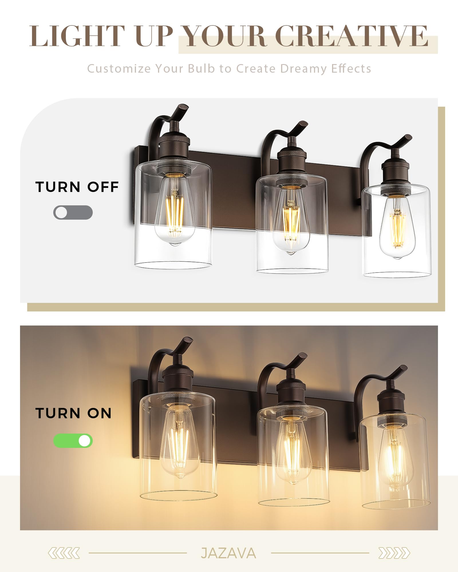 JAZAVA vanity light included hardware and clear instructions for installation.