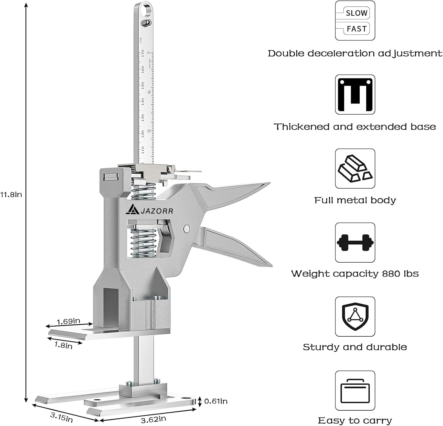 JAZORR thickened base design provides stable support during lifts.