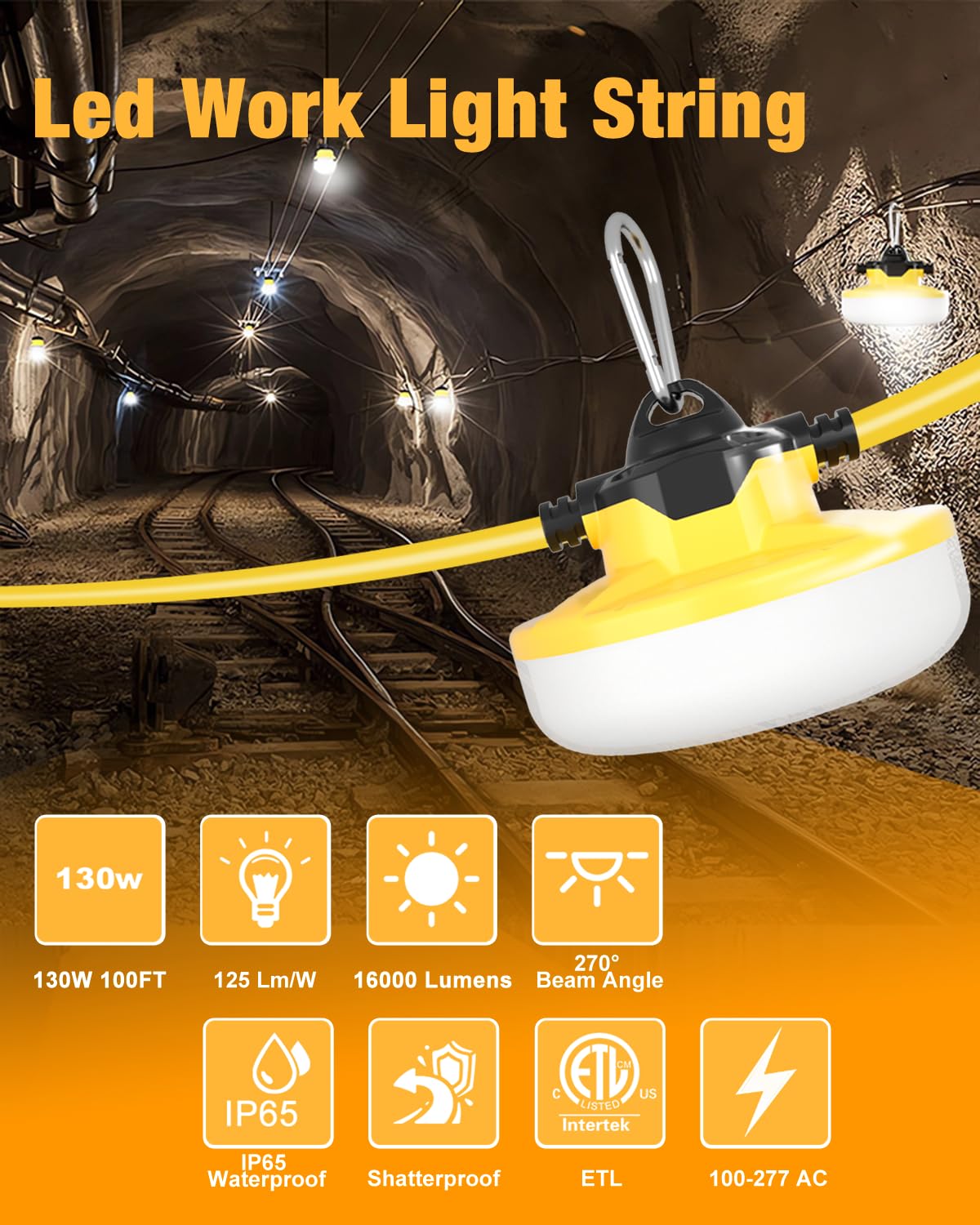 JC-LGL 100ft LED string light demonstrating high brightness for better work visibility