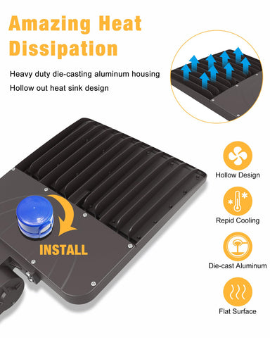 JC-LGL 200W LED parking lot light with adjustable arm for vertical or horizontal mounting