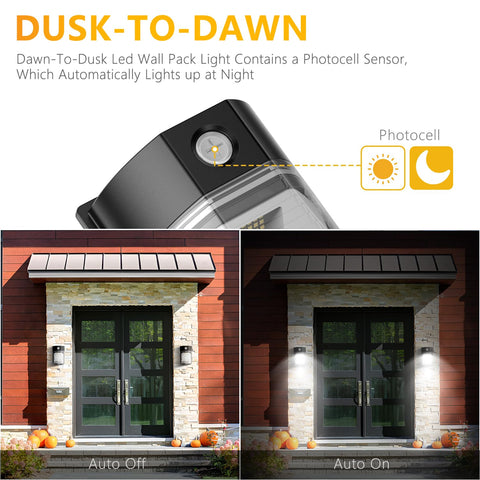 JC-LGL 30W wall pack dusk-to-dawn sensor in action at night.