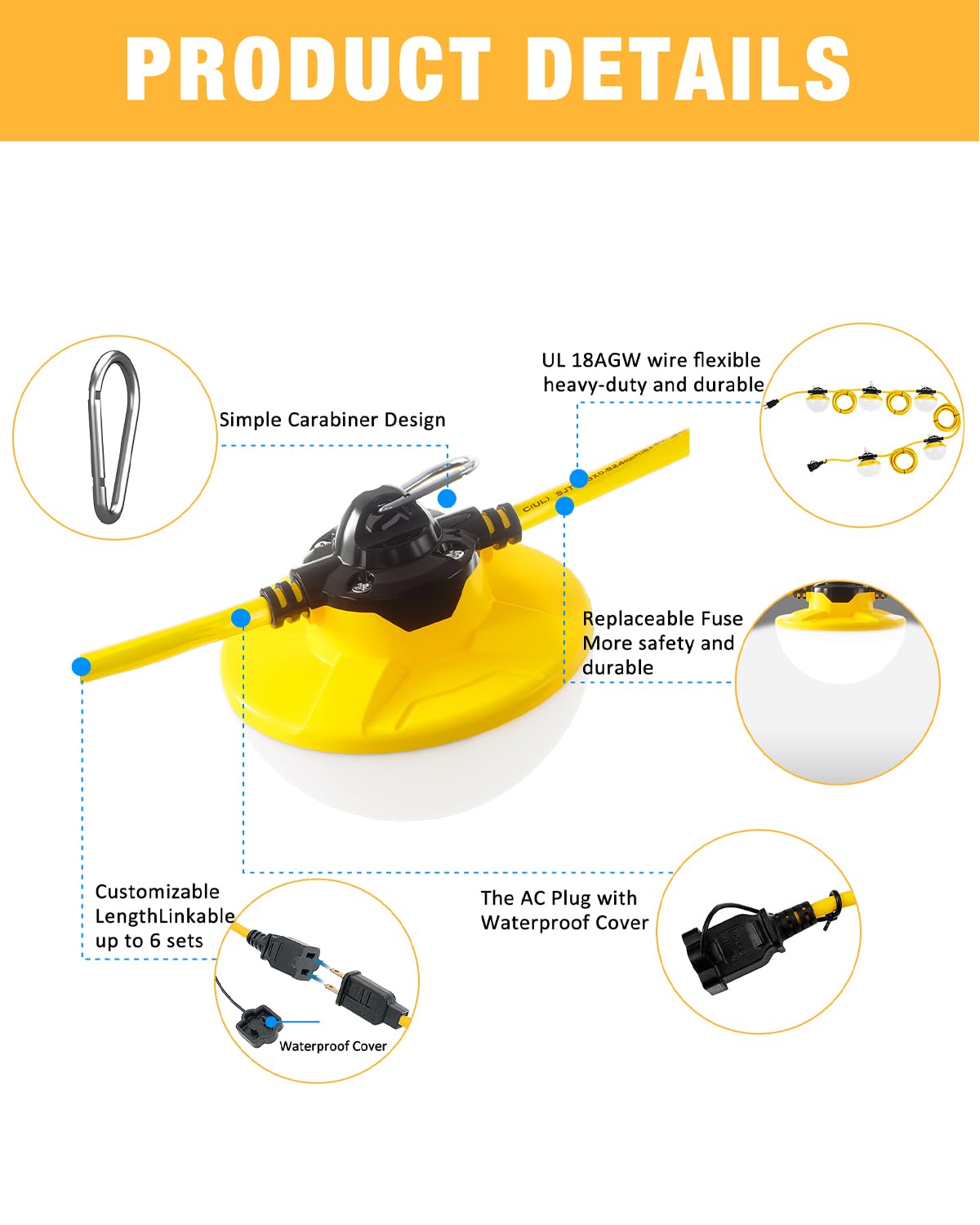 JC-LGL light with hook top enables quick, tool-free hanging