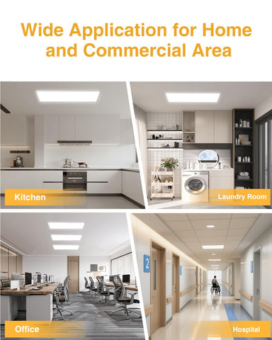 JC-LGL LED 2x4 panel mounted in a drop ceiling.