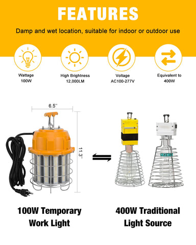 JC-LGL LED temporary work light hanging hook shows flexible ceiling mounting