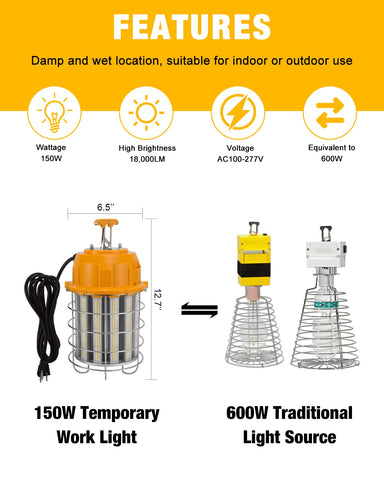 JC-LGL LED work light 150W hanging from a hook