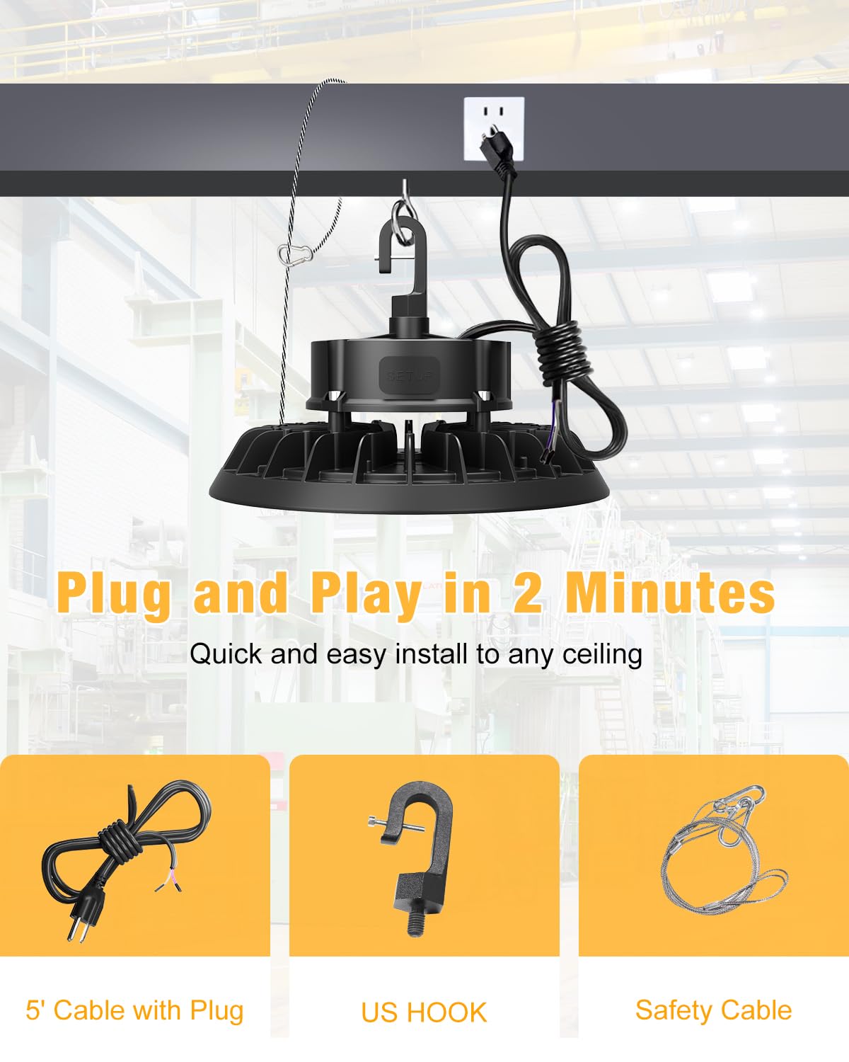 JC-LGL UFO LED high bay light safety rope and hanging hook included