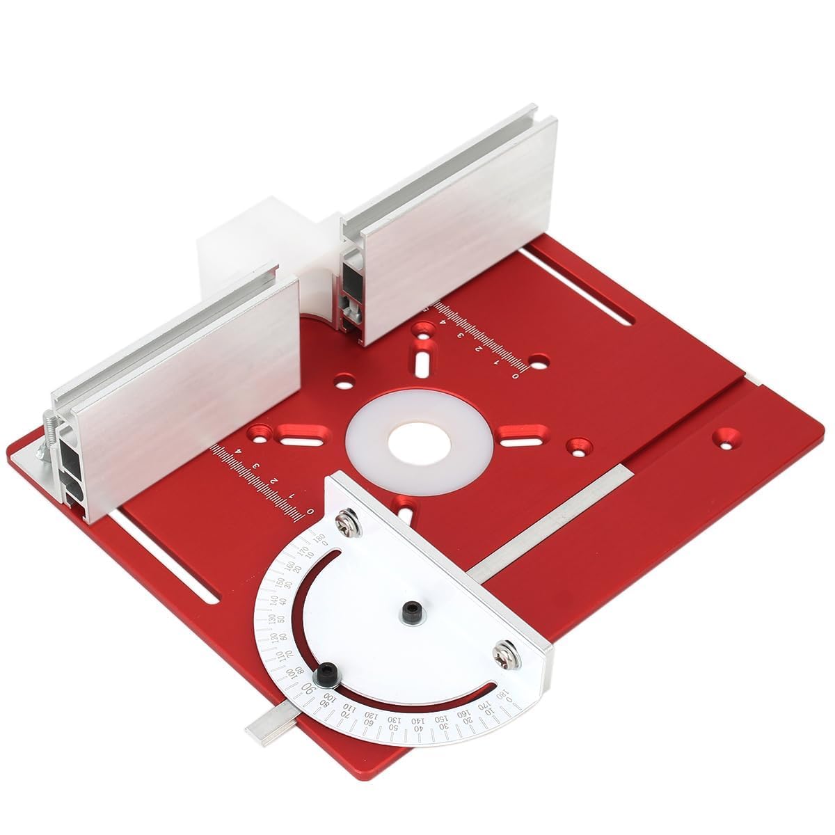 JCFANTS router table insert plate in aluminum for precise alignment during routing.