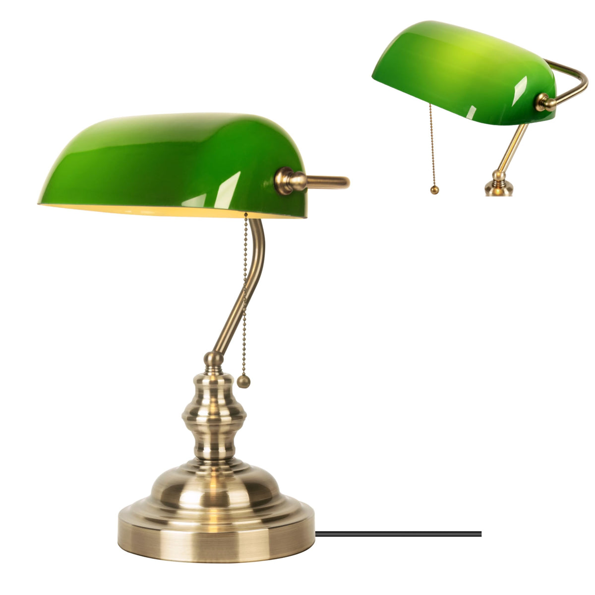 JCPYIUL green glass bankers lamp shade enhances vintage decor with soft illumination.