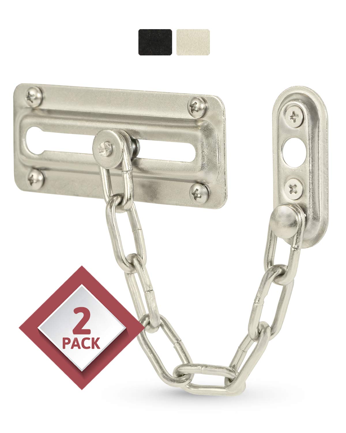 JD Jack N'Drill door chain lock satin nickel assembled for front door security.