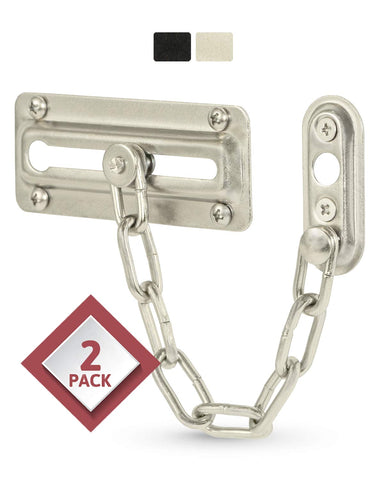 JD Jack N'Drill door chain lock satin nickel assembled for front door security.