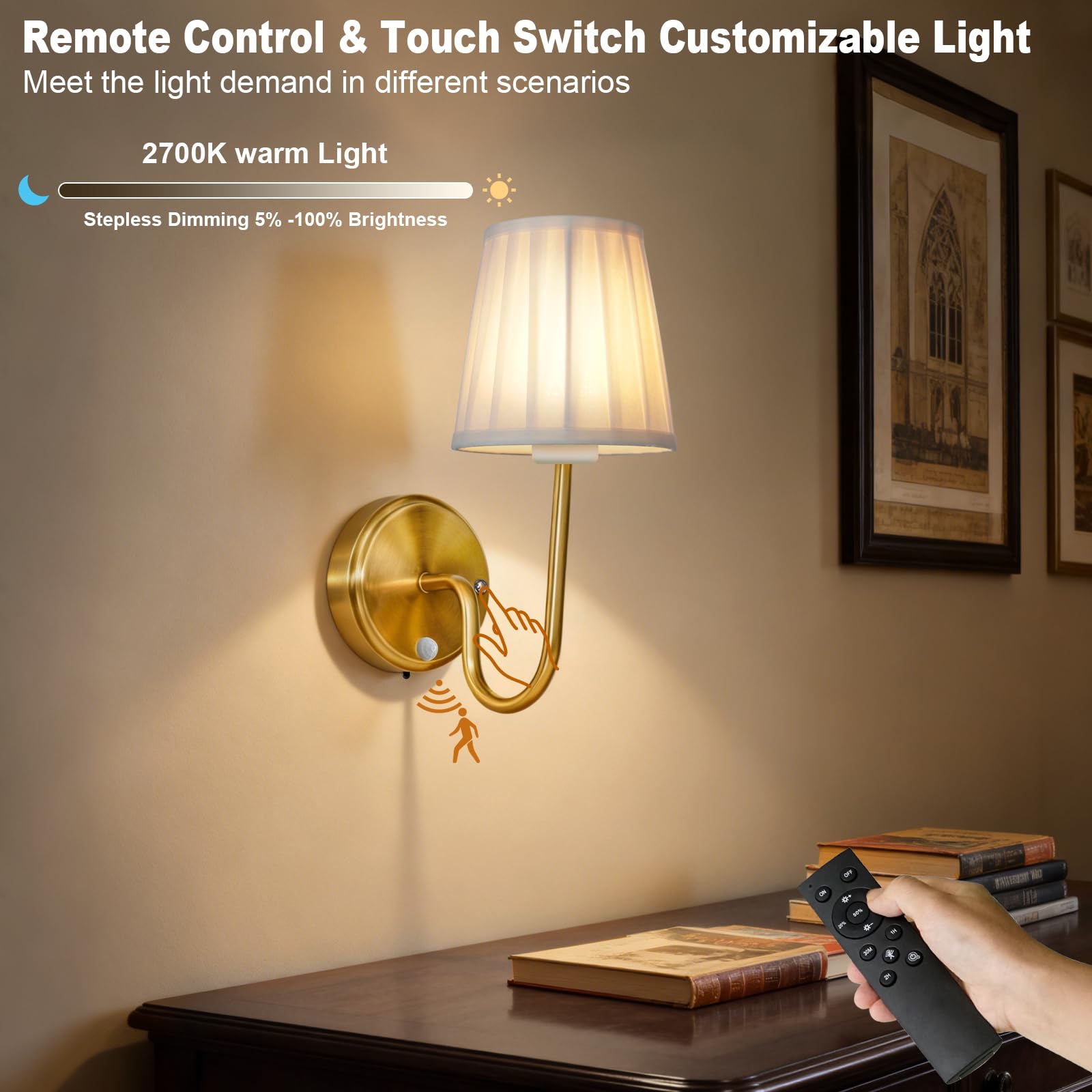 JDCQKHA rechargeable wall lamp provides long-use power with a 5200mAh battery.