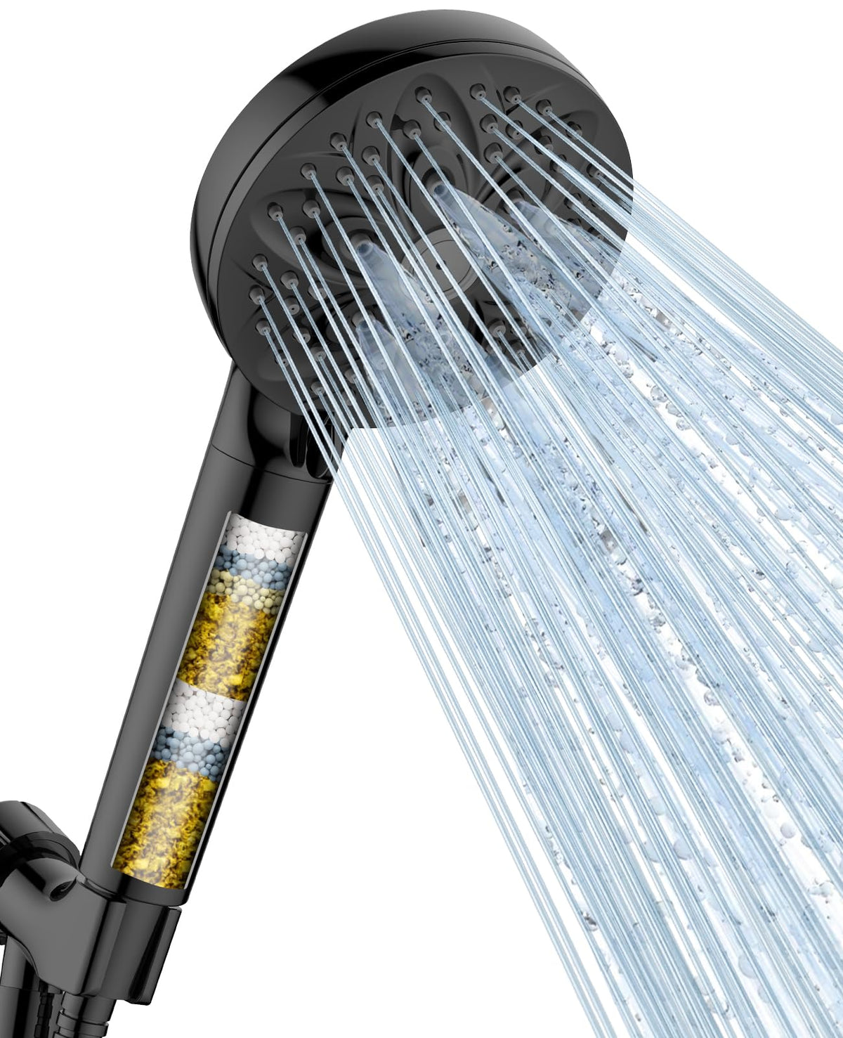 JDO 6-setting filtered handheld shower head with versatile modes for spa-like showers at home.