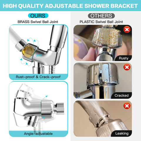 JDO adjustable bracket and 59-inch hose offer versatile positioning for any shower.