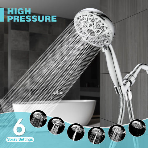 JDO handheld showerhead with hose enables flexible reach for pets and kids.