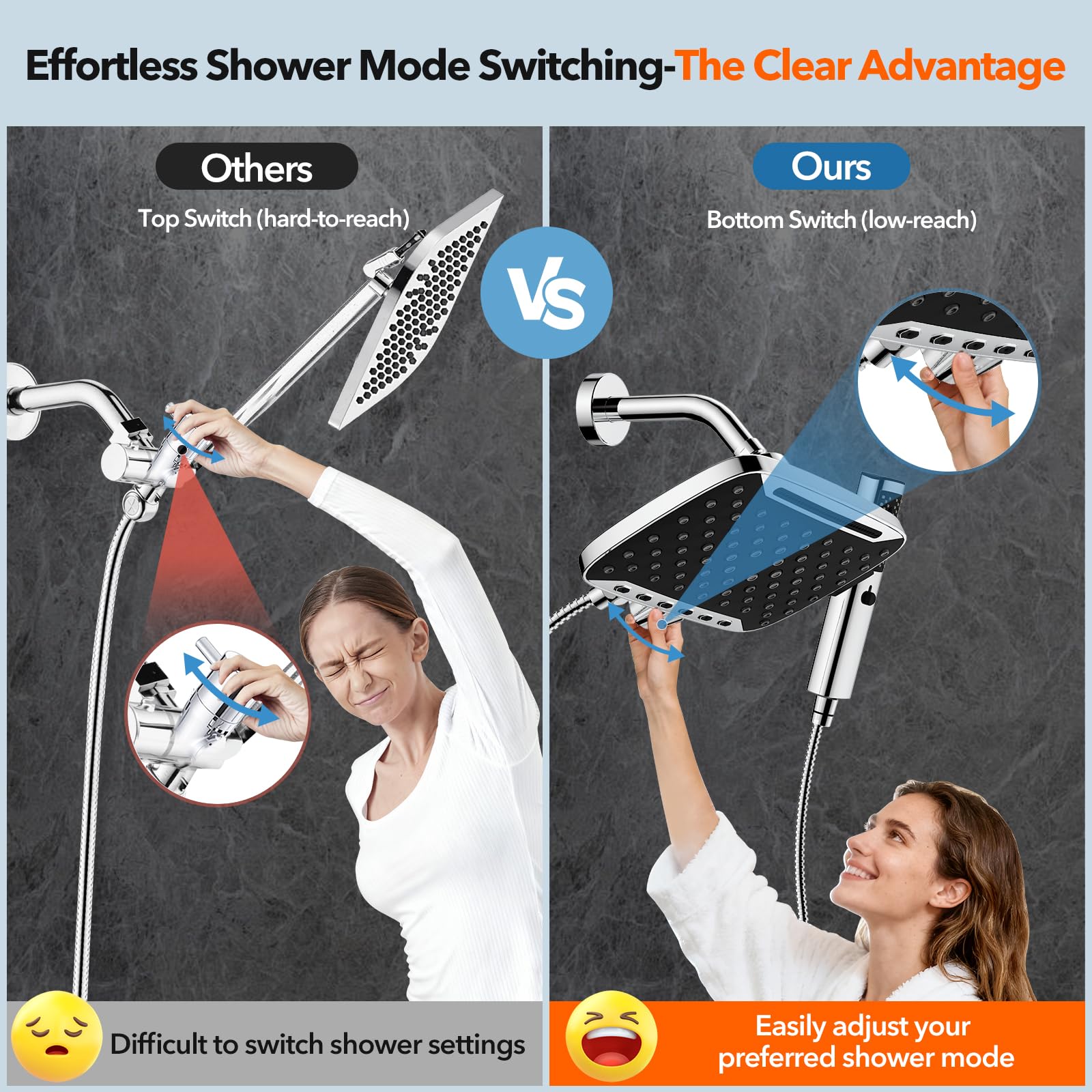 JDO 2-in-1 dual design switches between overhead rain and handheld.