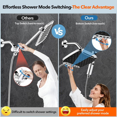 JDO 2-in-1 dual design switches between overhead rain and handheld.