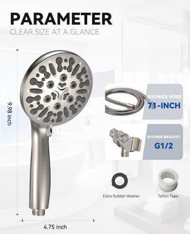 JDO tool-free installation with universal 1/2 inch threads fits most showers.