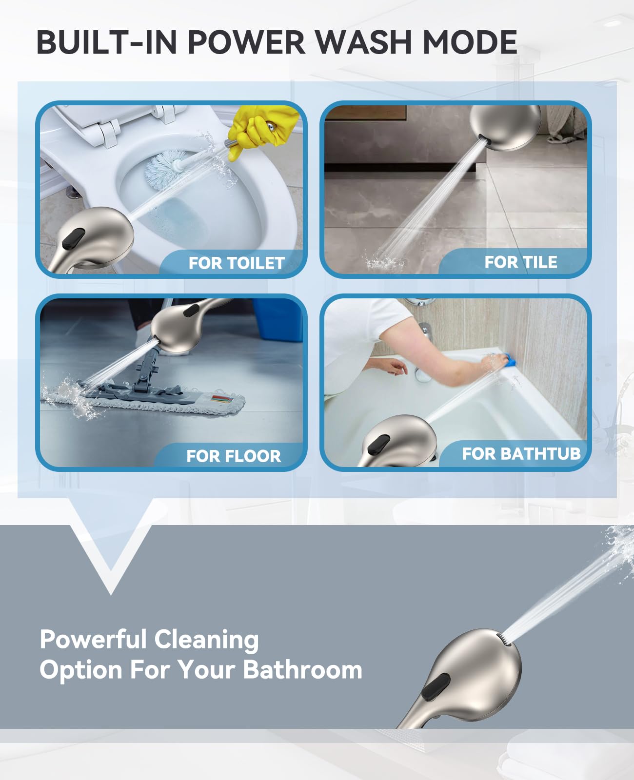 JDO shower head with 9 settings panel for customized cleansing.