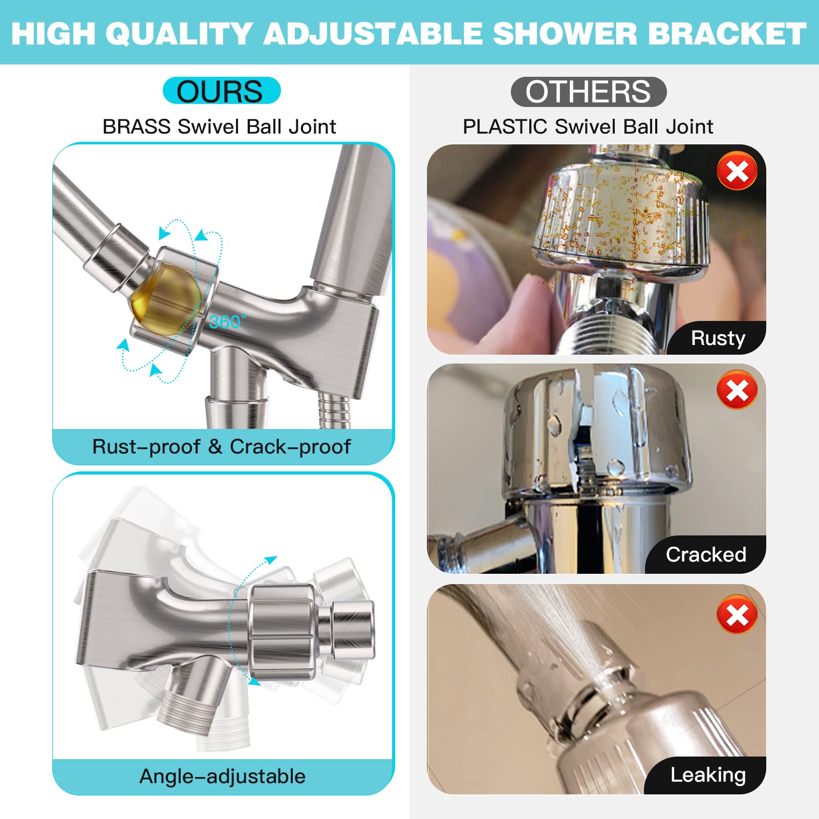 JDO adjustable bracket with brass swivel for overhead or handheld use