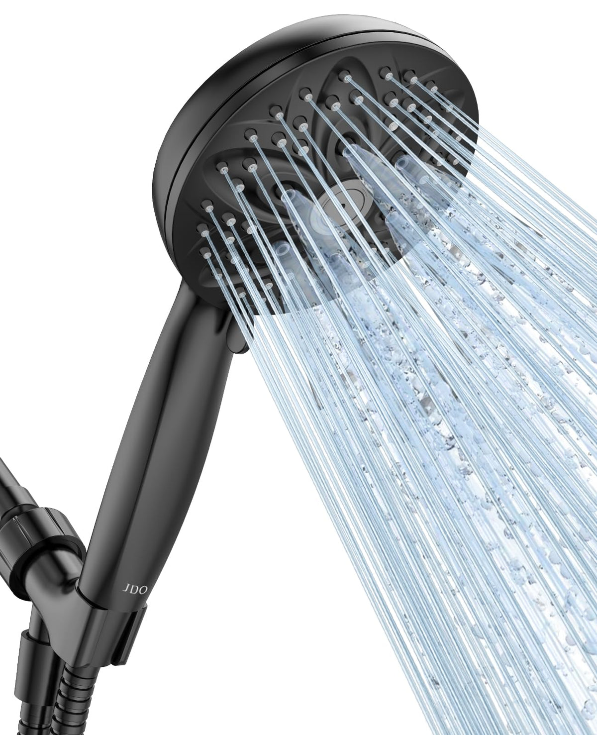 JDO handheld shower head with six settings for versatile cleansing.