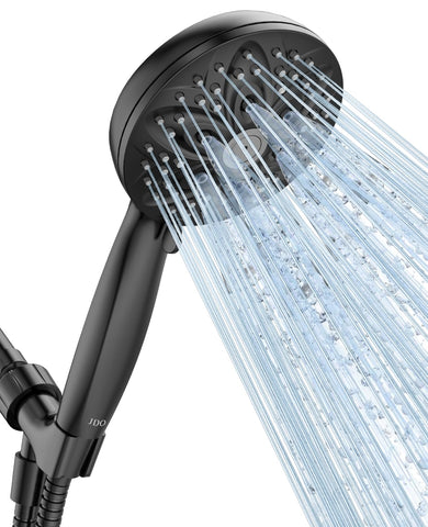 JDO handheld shower head with six settings for versatile cleansing.