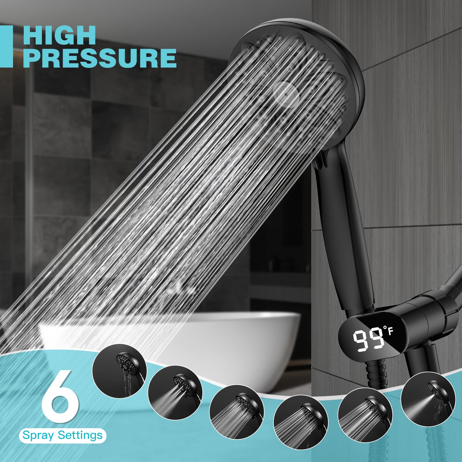 JDO shower head six modes offer different spray patterns for tailored cleansing.