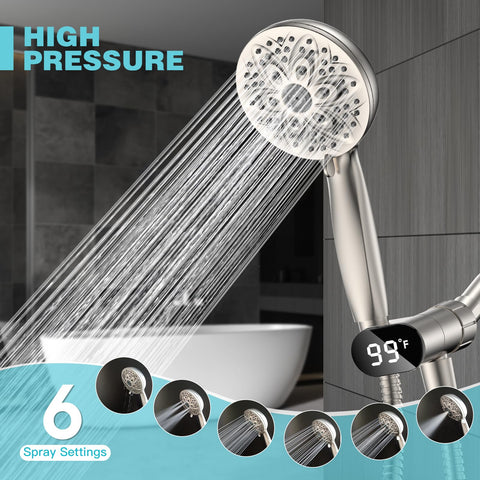 JDO handheld showerhead with six modes enables versatile bath styles.