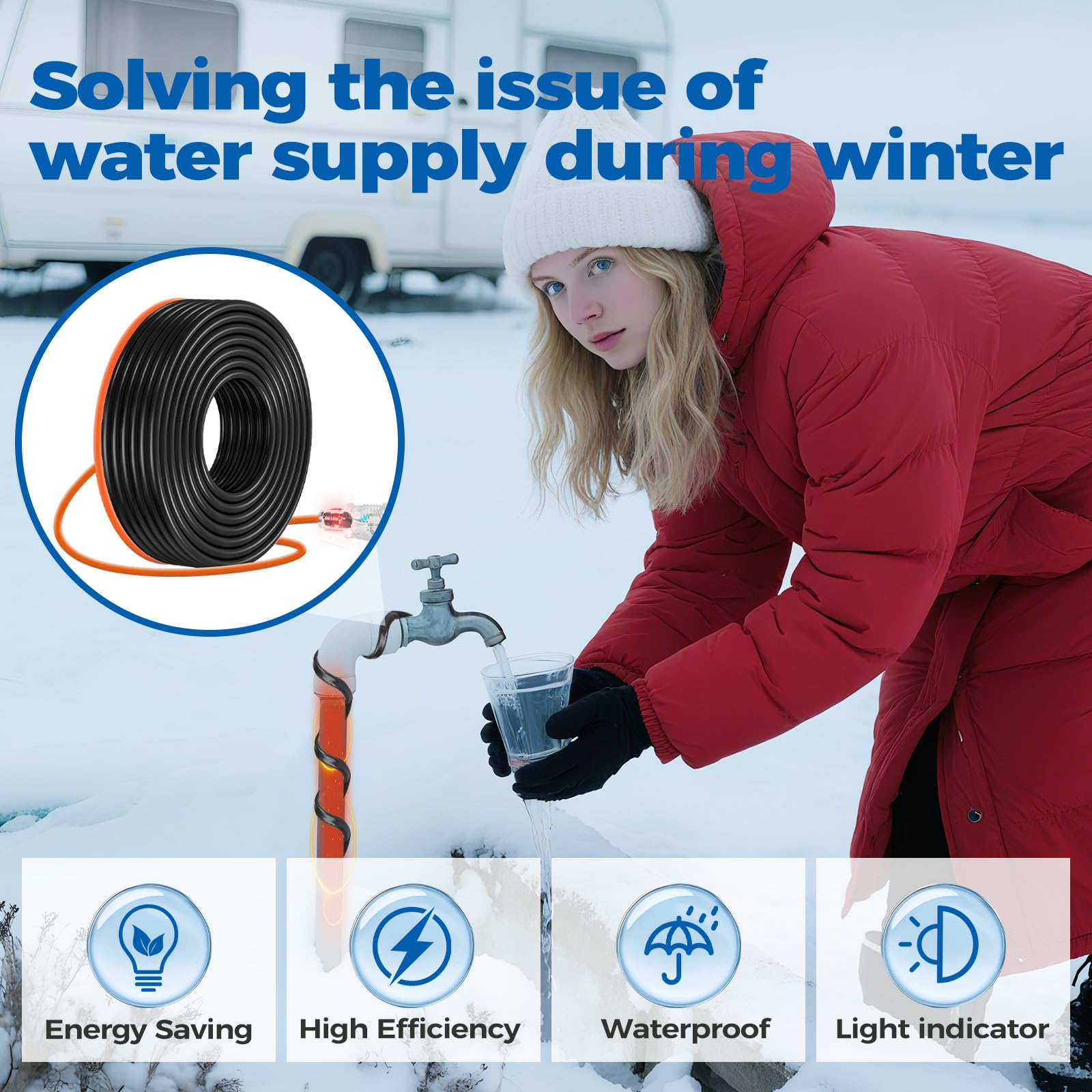 JDZKOMKE copper-core heating cable ensures uniform warming along pipes.
