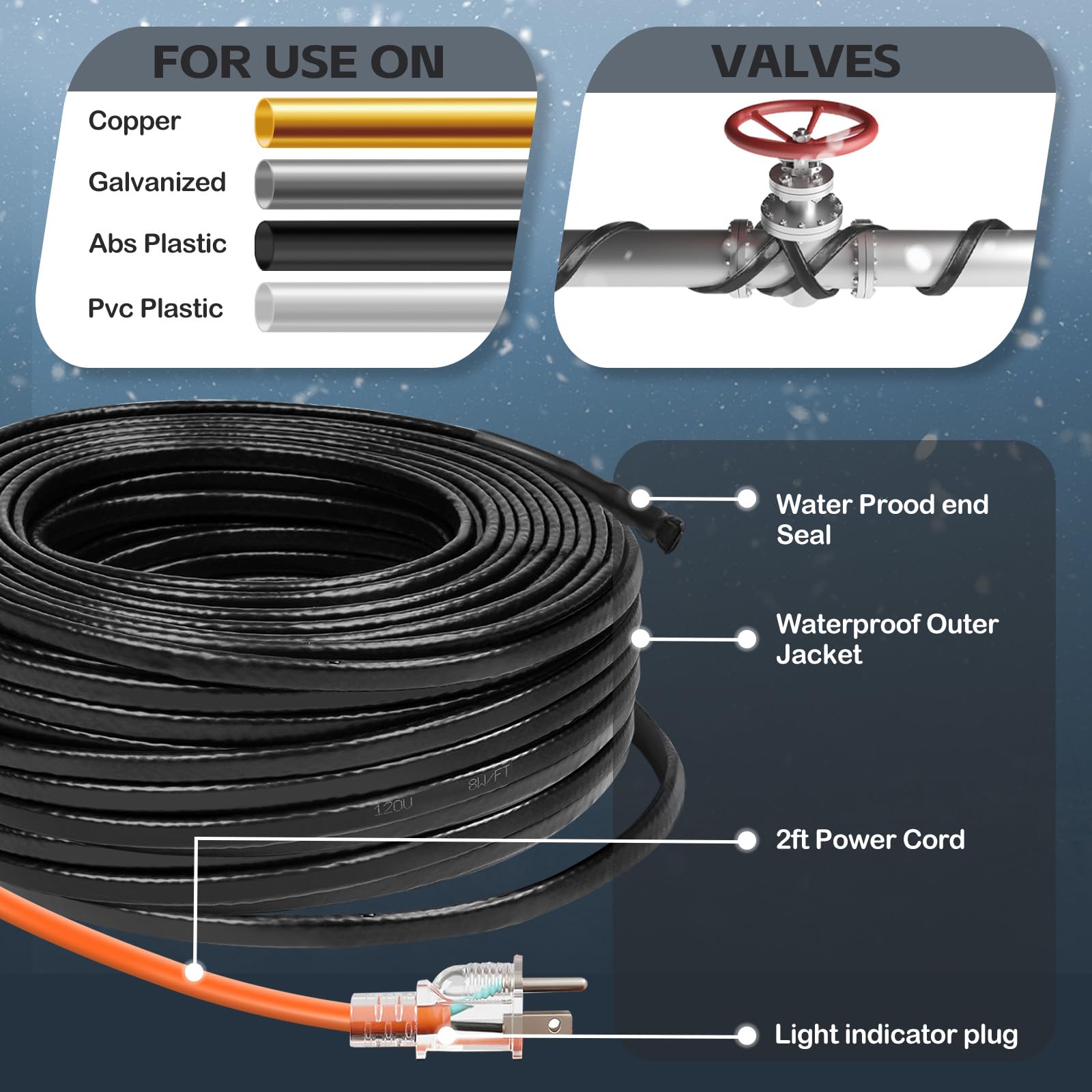 JDZKOMKE pure copper core provides uniform heat along the pipe
