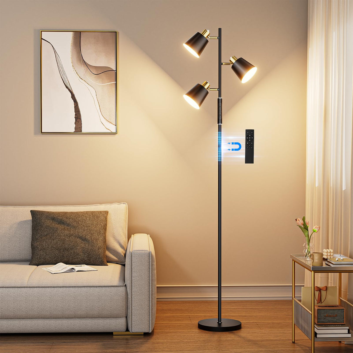 Jeagop LED Tree Floor Lamp with remote control for easy light management.