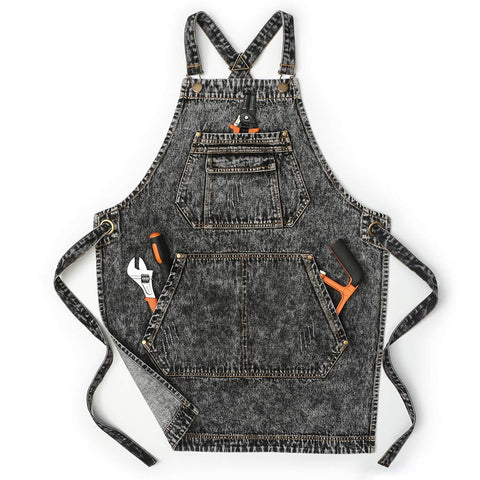 Jeanerlor black tool apron with pockets keeps essential tools handy during projects.