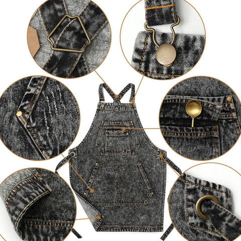 Jeanerlor denim apron made from 100% cotton for durable daily use.