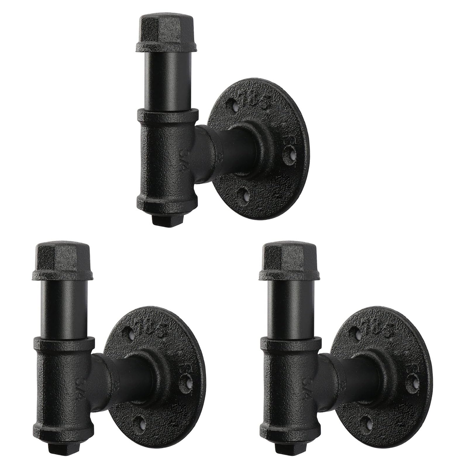Jeasor 3-pack industrial pipe hooks in bathroom setup for towel and robe storage.