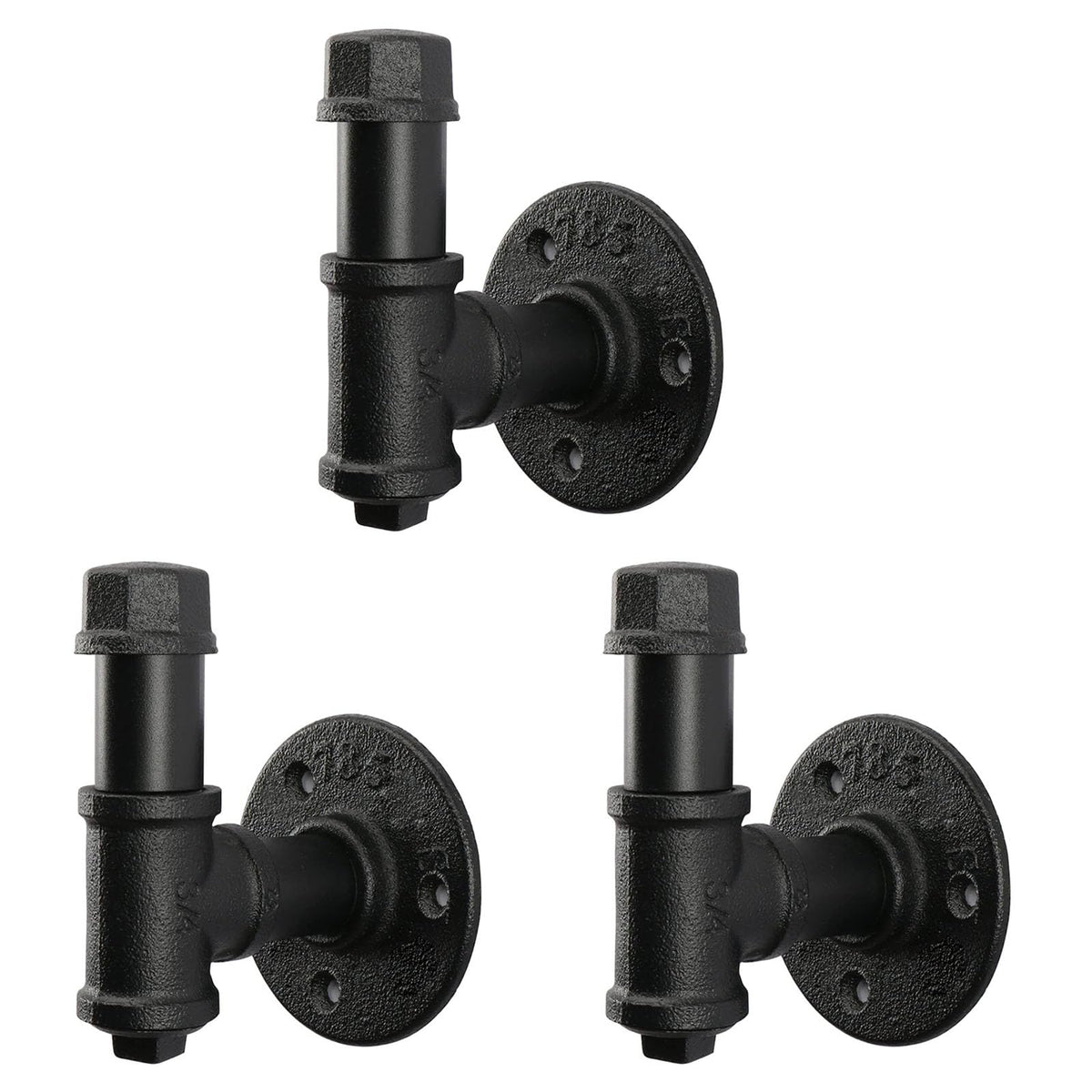 Jeasor 3-pack industrial pipe hooks in bathroom setup for towel and robe storage.