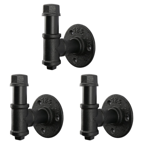 Jeasor 3-pack industrial pipe hooks in bathroom setup for towel and robe storage.