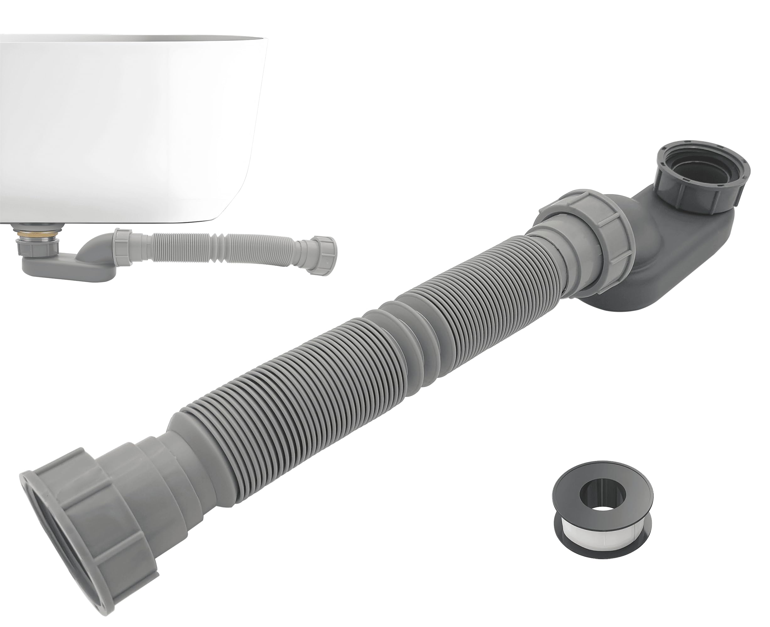 Jeckthun 1-1/2 inch tub drain low-profile P-trap for tight spaces.
