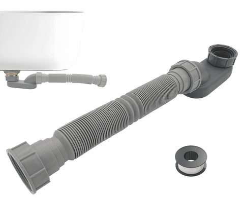 Jeckthun 1-1/2 inch tub drain low-profile P-trap for tight spaces.