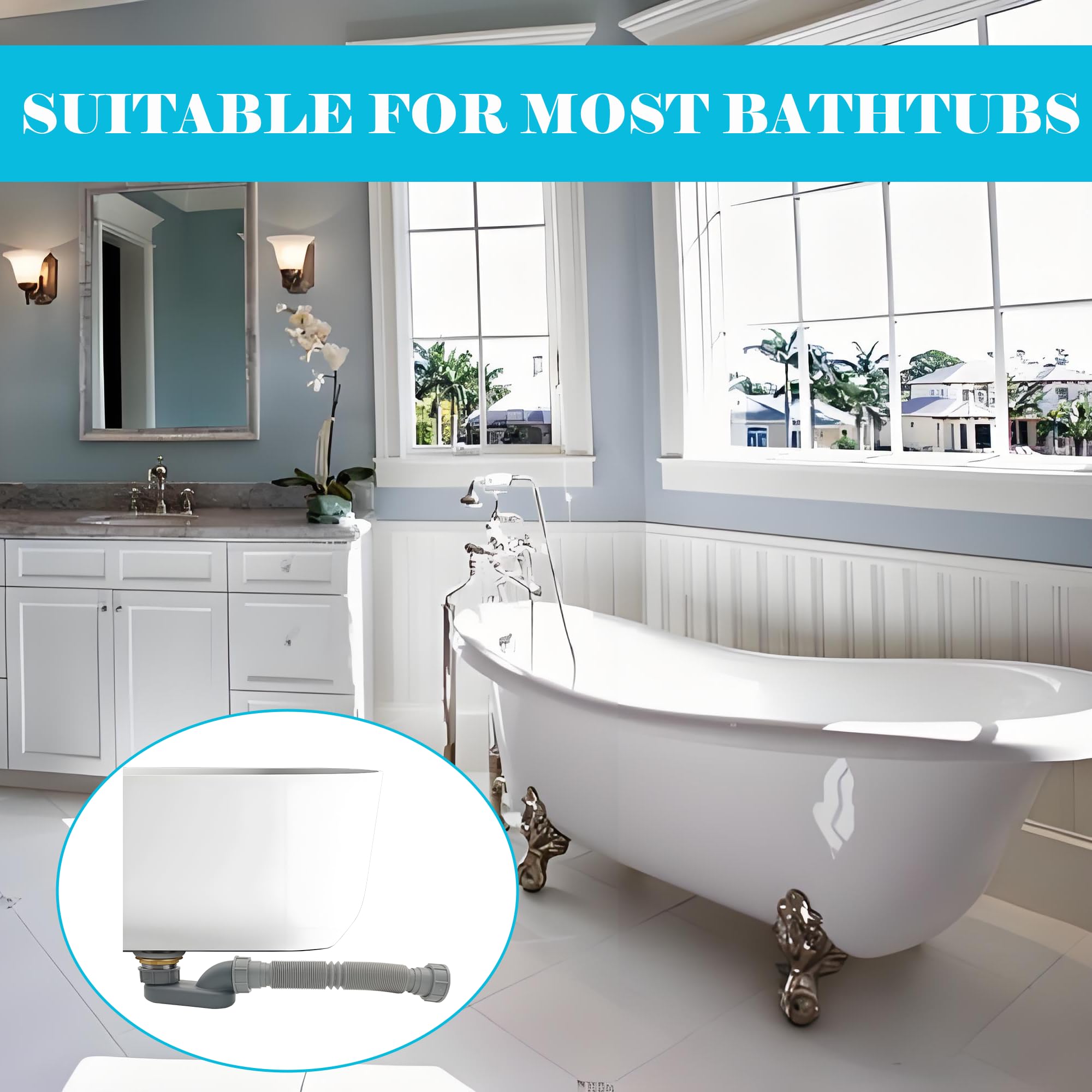 Jeckthun flexible drain pipe for tubs eases installation.