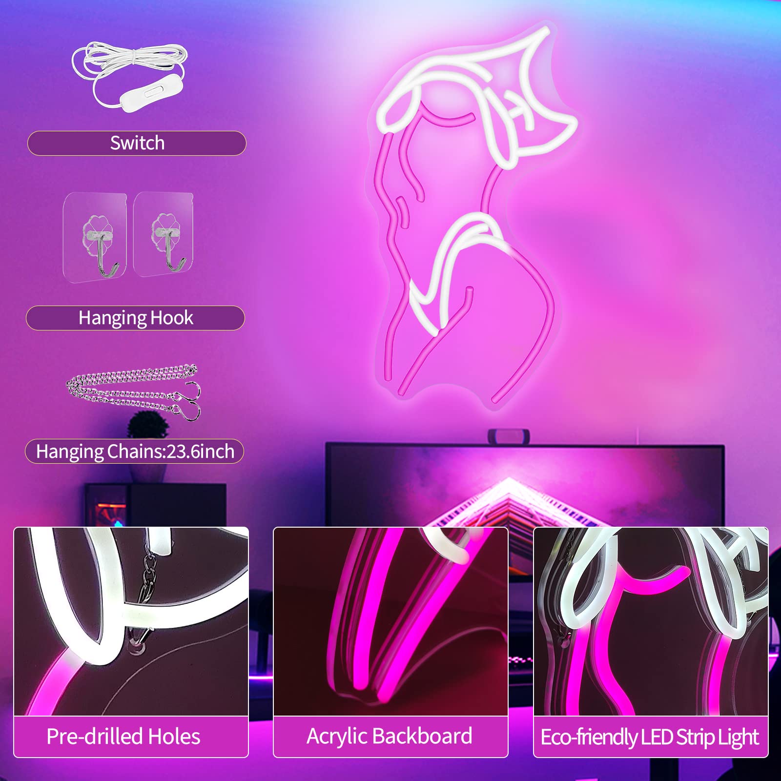 JEDAEMEN Lady Neon Sign dimmable switch for adjustable mood lighting