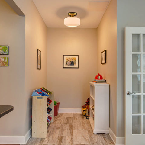 JEENKAE opal milk glass shade delivers soft, warm hallway illumination