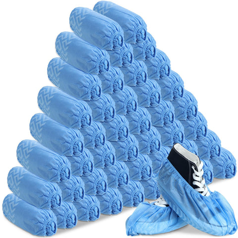 Jeere blue disposable boot covers protect floors during home renovations.