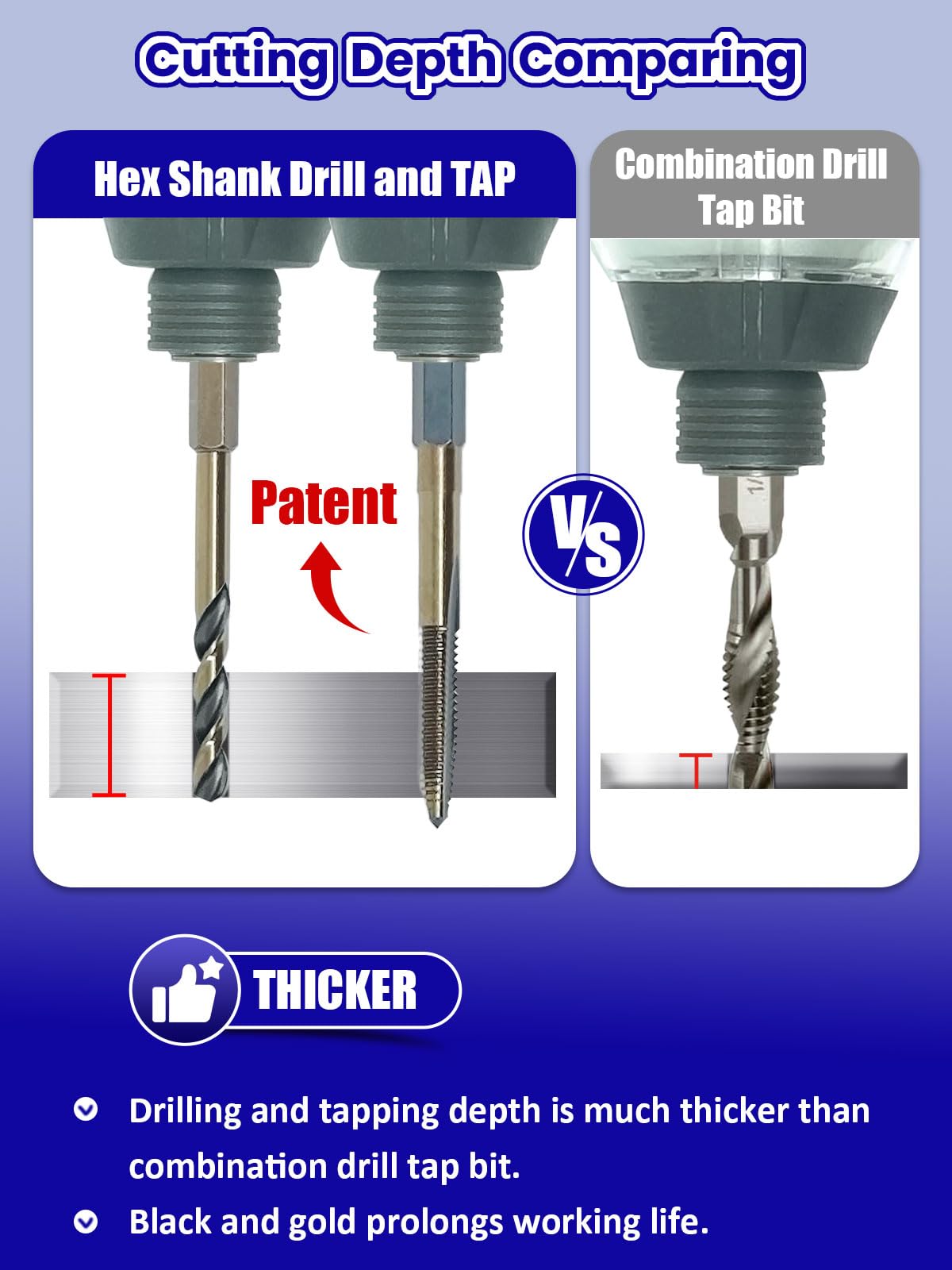JEFE HEX hex-shank drill bits securely gripping a chuck during impact drilling